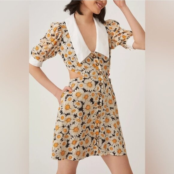 Anthropologie Maeve Puff Sleeve Printed Cutout Mini Dress Size s - Picture 1 of 16